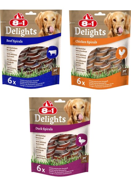 Delights Spirals 3 Çeşit Tavuklu + Biftekli + Ördekli Karma Burgu Ödül 6 Lı x 3 Adet