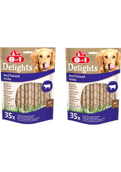 Delights Beef Twisted Sticks Biftekli Burgu Köpek Ödülü 35 Li x 2 Paket