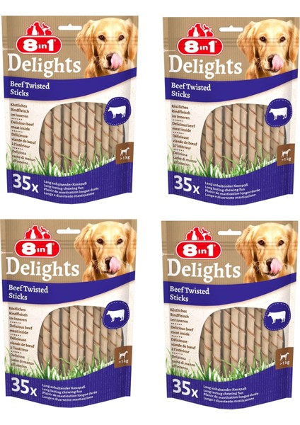 Delights Beef Twisted Sticks Biftekli Burgu Köpek Ödülü 35 Li x 4 Paket