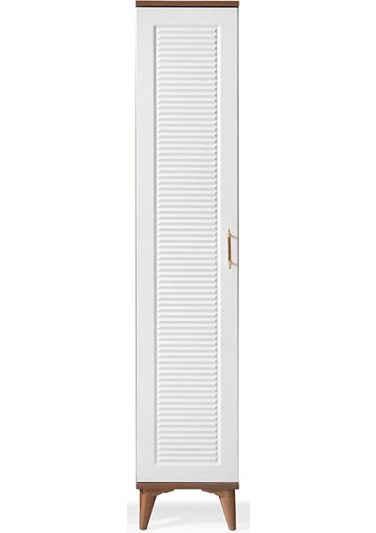 Avm 24 Saka Gardırop Tek Kule Raflı Ceviz-Beyaz Mdf Kapak 35X47X185