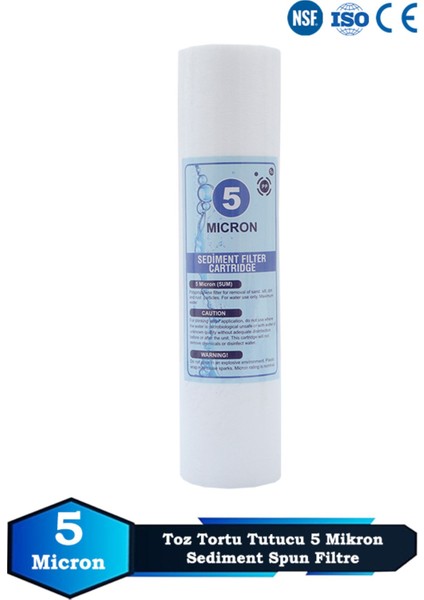 Açık Kasa Su Arıtma Cihazı 10 Inç 5 Mikron Sediment Spun Filtre (Toz,tortu Filtre)