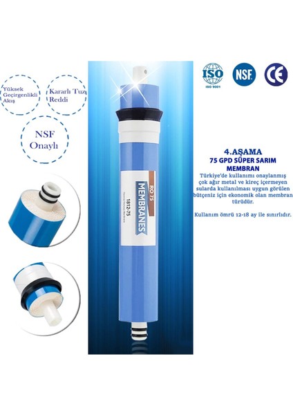 Su Arıtma Cihazı 80 Gpd Süper Membran Filtre + Tatlandırıcı Son Karbon Filtre