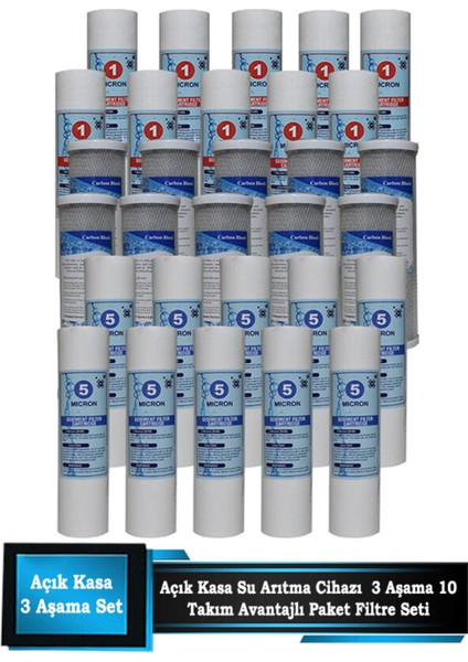 Açık Kasa Su Arıtma Cihazı 3 Aşamalı Cift Sedimentli Filtre Bakım Seti Ekonomik Paket 10 Takım