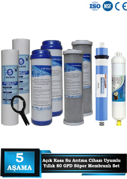 Açık Kasa Su Arıtma Cihazı 80 Gpd Süper Membranlı 5 Aşama Karbonlu Yıllık Filtre Seti