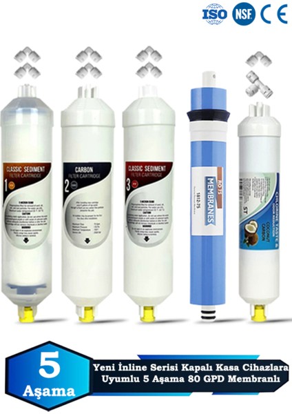Yeni Seri Inline Kapalı Kasa Su Arıtma Cihazı Uyumlu 5 Aşama 80 Gpd Süper Membranlı Bakım Seti