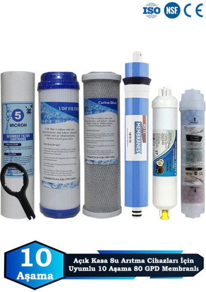Açık Kasa Su Arıtma Cihazı Uyumlu 10 Aşama Cift Karbonlu 80 Gpd Membranlı Mineralli Bakım Seti