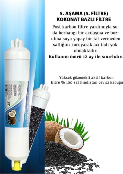 Açık Kasa Su Arıtma Cihazı Uyumlu 10 Aşama Cift Karbonlu 80 Gpd Membranlı Mineralli Bakım Seti