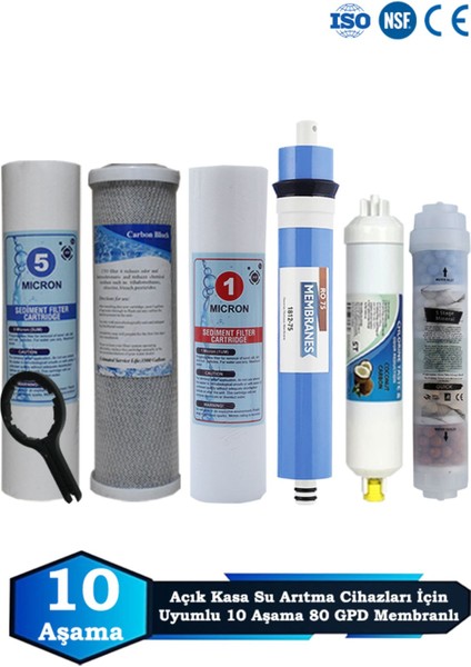 Açık Kasa Su Arıtma Cihazı Uyumlu 10 Aşama Cift Sediment 80 Gpd Membranlı Mineralli Bakım Seti