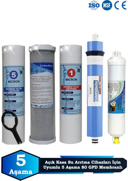 Açık Kasa Su Arıtma Cihazı Uyumlu 5 Aşama Cift Sediment 80 Gpd Süper Membranlı Filtre Bakım Seti