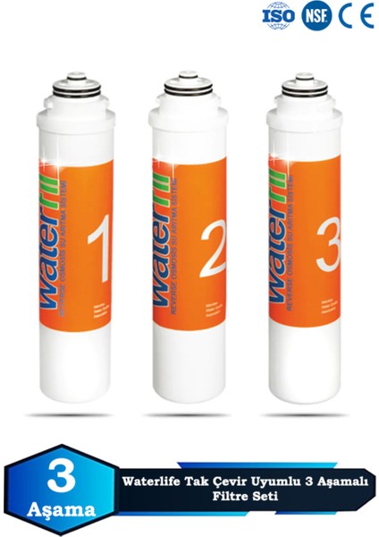 Waterlife Su Arıtma Cihazı Uyumlu 3 Aşama 6 Aylık Filtre Bakım Seti