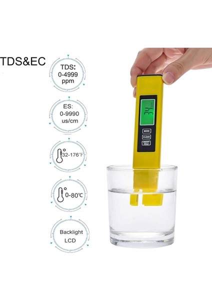 Termometreli Su Kalite Ölçüm Cihazı+Pil+Kılıf