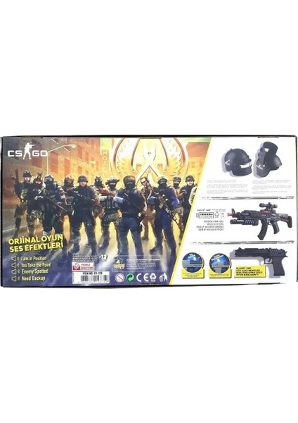 Sesli ve Işıklı Csgo Pilli Silah Seti Tüfek Tabanca Bıçak El Bombası Telsiz Kask