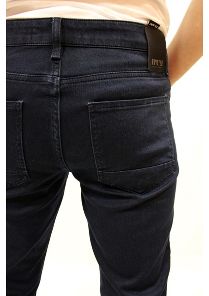 Gabon 626-07 Blue Black Dar Kesim Likralı Erkek Kot Pantolon Lacivert fırsatları