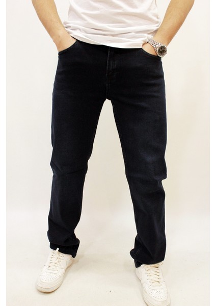 Milano 707-02 Blue Black Erkek Rahat Kalıp Düz Paça Likralı Kot Pantolon Laci