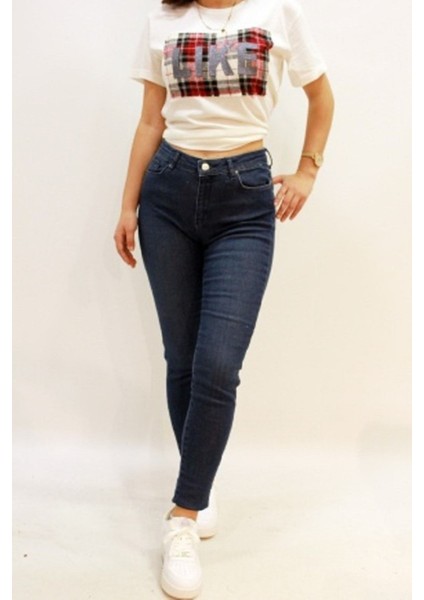 Mındy 9205-48 Likralı Yüksel Bel Kadın Kot Pantolon Mavi