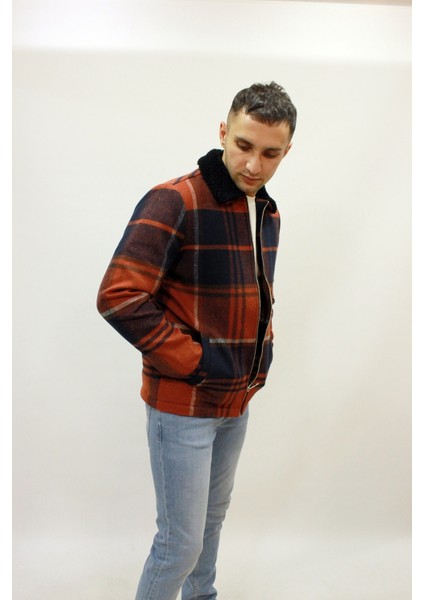 Caz 1001 Kareli Yakası Kürklü Ekose Kalın Erkek Mont fiyatları