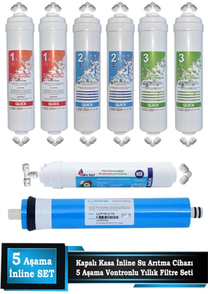 Kapalı Kasa 12'' Su Arıtma Cihazı Filtresi Vontron Membranlı Inline Yıllık Filtre Seti