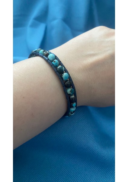 Doğal Taş Mavi Akik Taşı Düğme Detay Tasarım Bileklik fiyatları