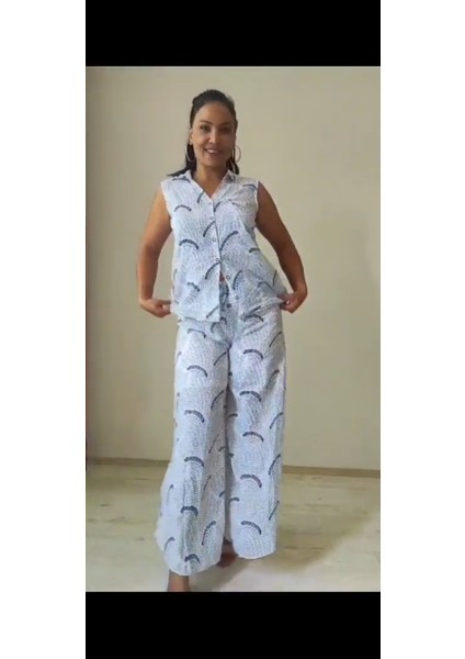 Kadın Pamuklu Kumaş Üst Kolsuz Alt Şalvar Model Astarlı Pantolonlu Yazlık Ikili Tarz Takım fırsatları