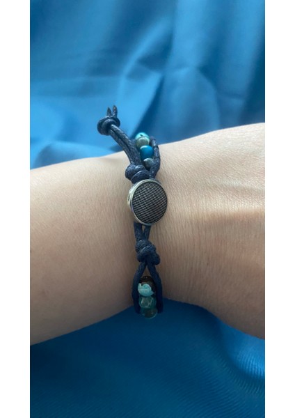 Doğal Taş Mavi Akik Taşı Düğme Detay Tasarım Bileklik modelleri