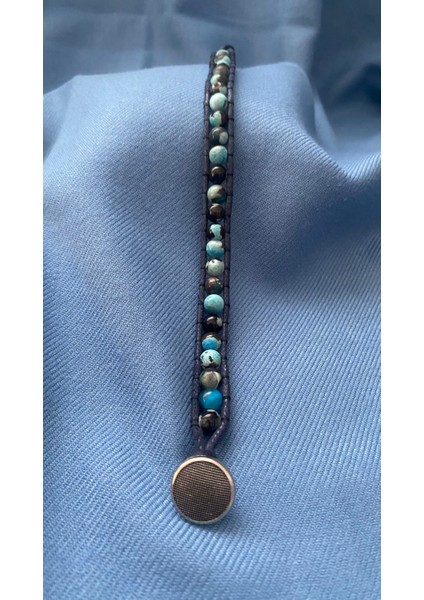 Doğal Taş Mavi Akik Taşı Düğme Detay Tasarım Bileklik fırsatları