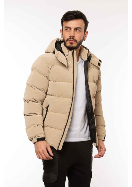 Caz 1052 Kapşonlu Kalın Erkek Puf Mont Bej fırsatları