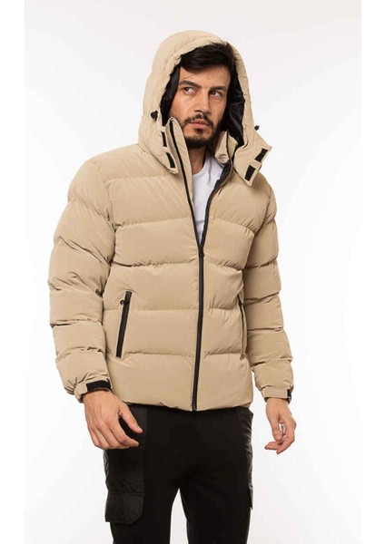 Caz 1052 Kapşonlu Kalın Erkek Puf Mont Bej indirimleri
