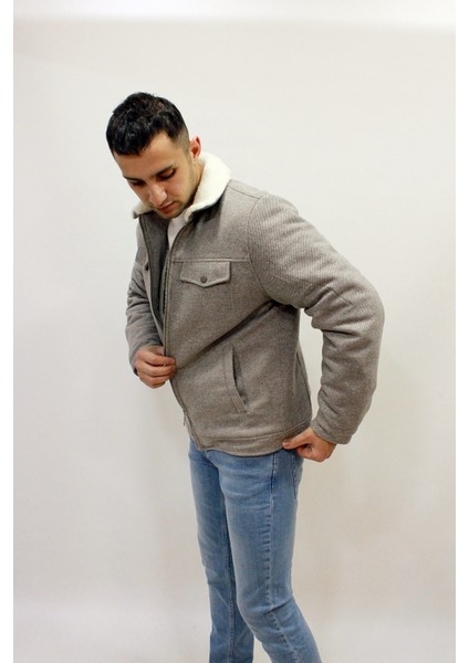 Caz 1041 Içi Kürklü Yakalı Kırçıllı Erkek Kaşe Mont modelleri