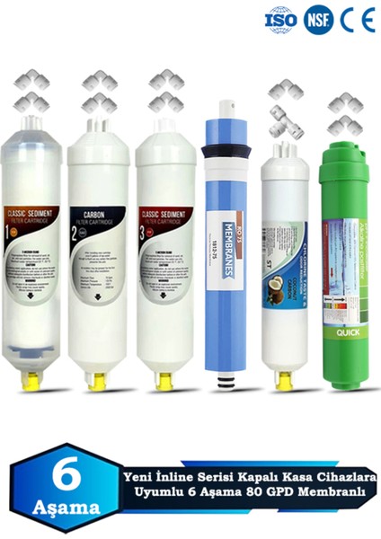 Yeni Seri Inline Kapalı Kasa Su Arıtma Cihazı Uyumlu 6 Aşama 80 Gpd Süper Membranlı Alkalinli Set