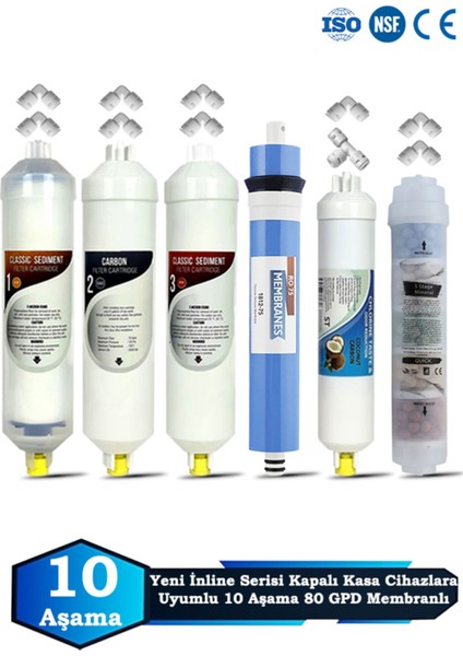 Yeni Seri Inline Kapalı Kasa Su Arıtma Cihazı Uyumlu 10 Aşama 80 Gpd Süper Membranlı Mineralli Set