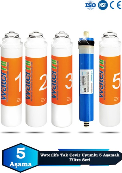 Waterlife Su Arıtma Cihazı Uyumlu 5 Aşama 80 Gpd Vontron Membranlı Filtre Bakım Seti