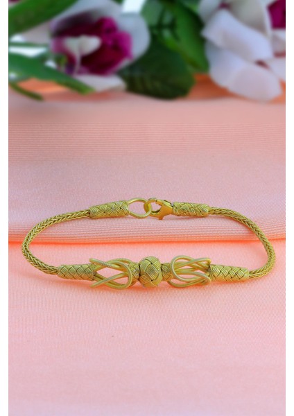 Altın Sarısı Tek Top 1000 Ayar Örme El Işi Kazaziye Gümüş Bileklik