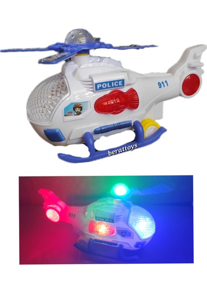 Berattoys 20 cm Pilli Helikopter Oyuncak Polis Helikopteri Sesli Işıklı Pilli Oyuncak