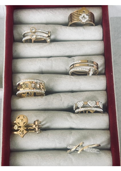 Gold Zirkon Taş Ayarlanabilir Çelik Yüzük modelleri
