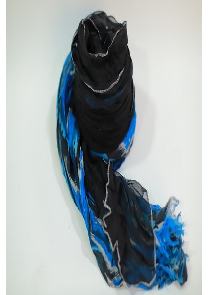 Okyanus Mavi Renk Pamuklu Şal Eşarp