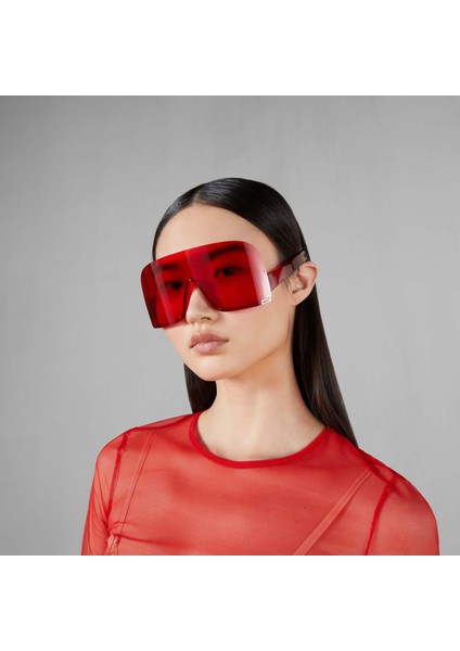 GG1631S 001 99-01 Kadın Kırmızı Mat Camlı Kırmızı Asetat Geometrik Güneş Gözlüğü