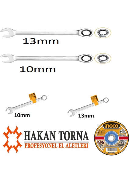 Ingco Cırcır Anahtar 10-13MM - Düz Yıldız Anahtar 10-13 Kesme Taşı Hediye