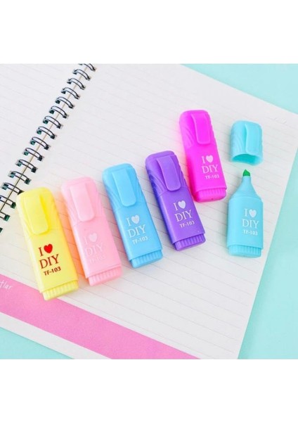 6'lı I Love Day Fosforlu Kalem Çocuk Fosforlu Kalem Hazneli Mini Fosforlu Kalem Çocuk Kalem Resim Çizim Kalem Çizgi Kalemi