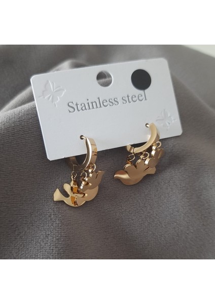 Çelik Gold Renk Kuş Figürlü Halka Kadın Küpe fiyatları