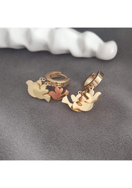 Çelik Gold Renk Kuş Figürlü Halka Kadın Küpe modelleri