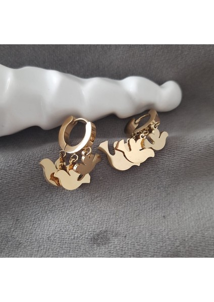 Çelik Gold Renk Kuş Figürlü Halka Kadın Küpe fırsatları