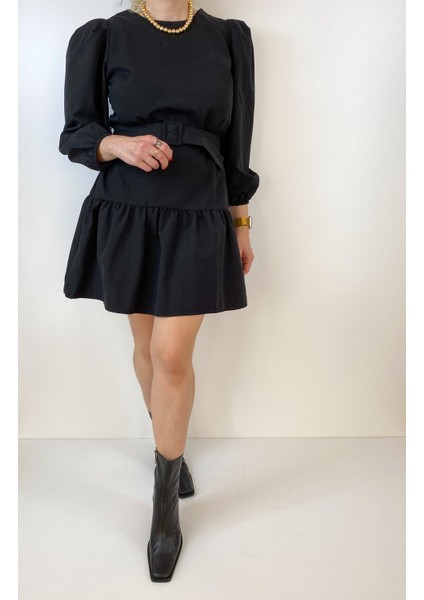 Kadın Siyah Volanlı Mini Elbise modelleri