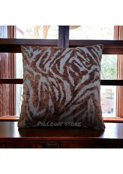 Zebra Desenli Kahverengi Kırlent Kılıfı 45 Cm*45 cm