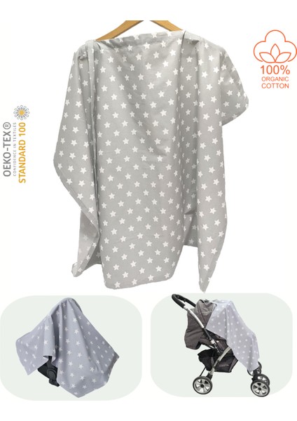 Balenli Gri yıldızlar Emzirme önlüğü 100x80 cm