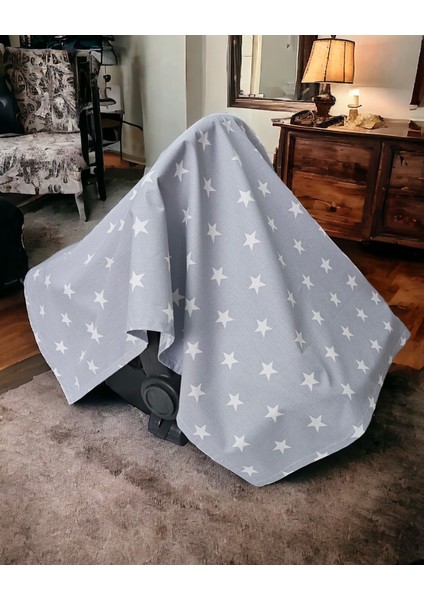 Balenli Gri yıldızlar Emzirme önlüğü 100x80 cm