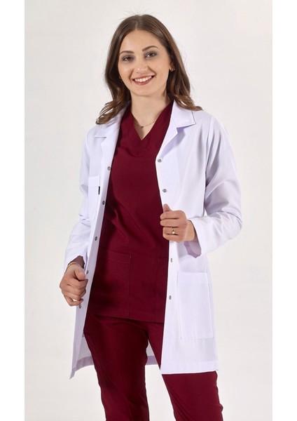 Beyaz Tunik Boy, Uzun Kol, Klasik Yaka, Doktor Önlüğü