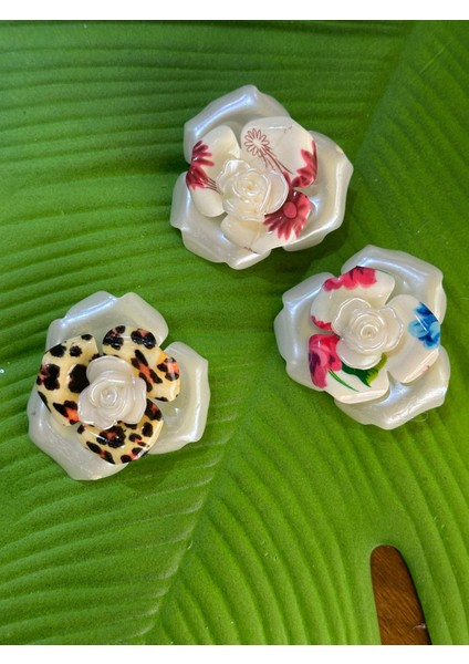 6x6 cm 3 Adet Çiçekli Leopar Broş Set Giyim Aksesuarı
