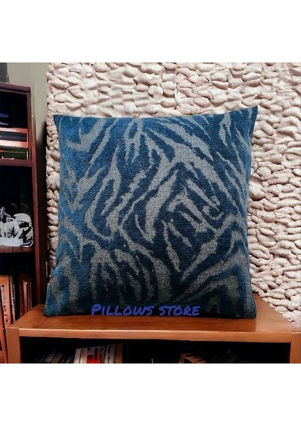 Zebra Desenli Lacivert Kırlent Kılıfı 45 Cm*45 cm