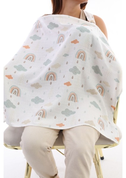 Organik Pamuk Müslin Emzirme Önlüğü, Baskılı, Dokuma, 90x70 cm