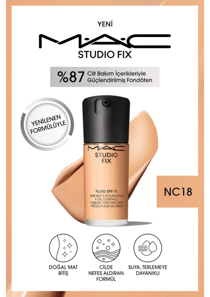 MAC STUDIO FIX FLUID SPF 15 MAT FONDÖTEN-NC18 30 ml